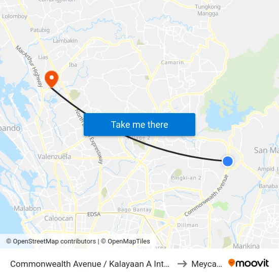 Commonwealth Avenue / Kalayaan A Intersection, Quezon City to Meycauayan map