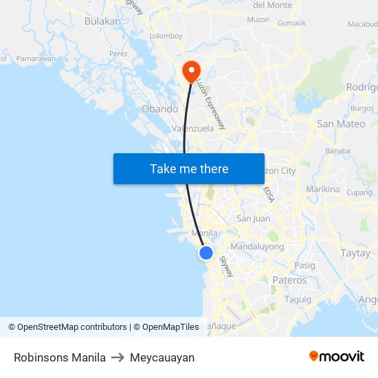Robinsons Manila to Meycauayan map