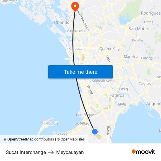 Sucat Interchange to Meycauayan map