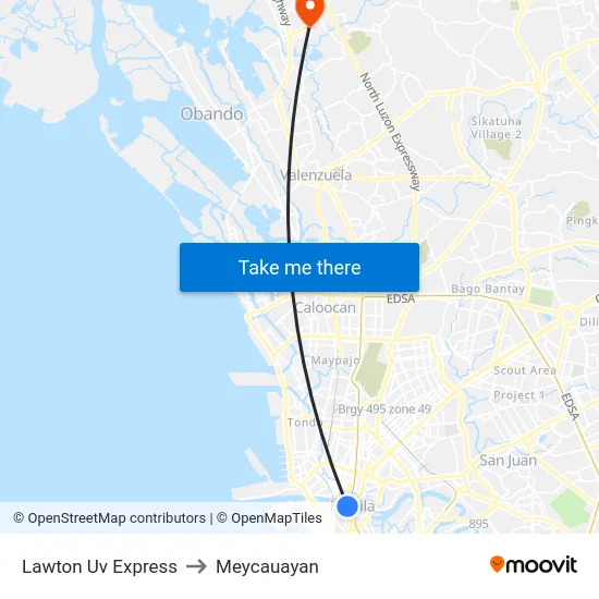 Lawton Uv Express to Meycauayan map