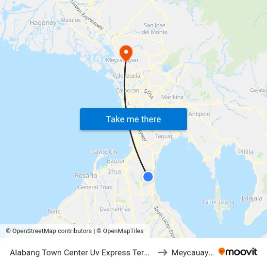 Alabang Town Center Uv Express Terminal to Meycauayan map