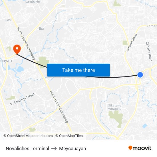 Novaliches Terminal to Meycauayan map
