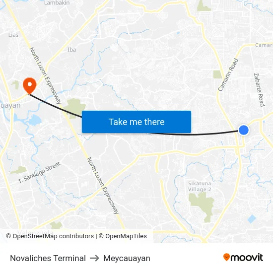Novaliches Terminal to Meycauayan map
