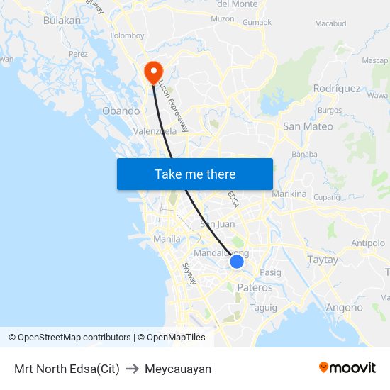 Mrt North Edsa(Cit) to Meycauayan map