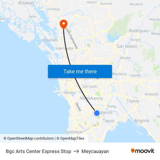 Bgc Arts Center Express Stop to Meycauayan map