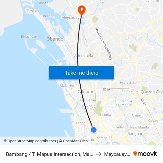 Bambang / T. Mapua Intersection, Manila to Meycauayan map