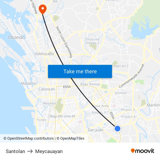 Santolan to Meycauayan map