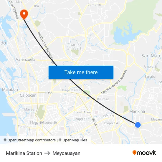 Marikina Station to Meycauayan map