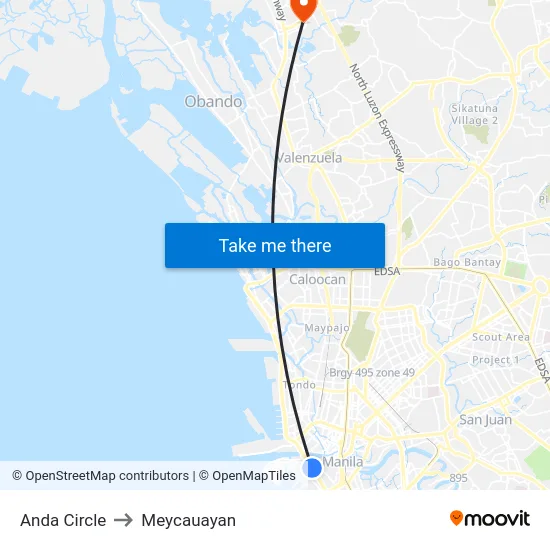 Anda Circle to Meycauayan map