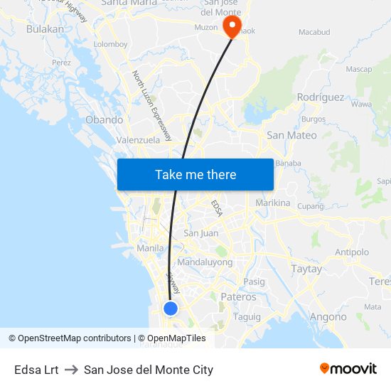 Edsa Lrt to San Jose del Monte City map