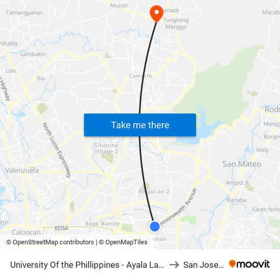 University Of the Phillippines - Ayala Land Technohub, Commonwealth Avenue, Quezon City to San Jose del Monte City map