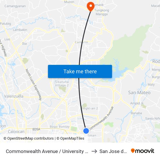 Commonwealth Avenue / University Avenue Intersection, Quezon City to San Jose del Monte City map