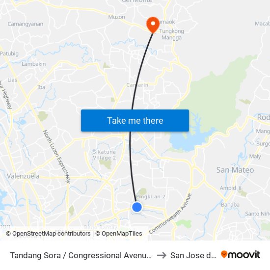 Tandang Sora / Congressional Avenue Extension Intersection, Quezon City to San Jose del Monte City map
