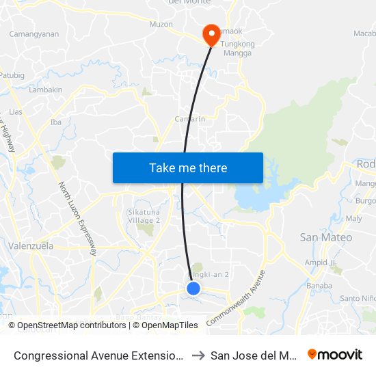 Congressional Avenue Extension, Quezon City to San Jose del Monte City map