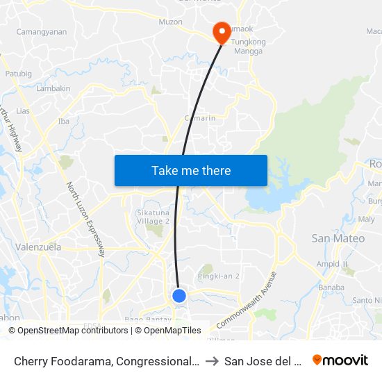 Cherry Foodarama, Congressional Avenue, Quezon City to San Jose del Monte City map