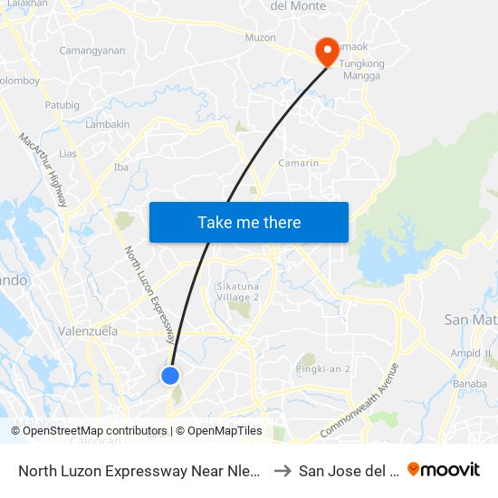 North Luzon Expressway Near Nlex Complex, Caloocan City to San Jose del Monte City map