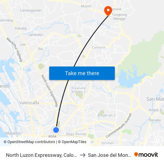 North Luzon Expressway, Caloocan City to San Jose del Monte City map