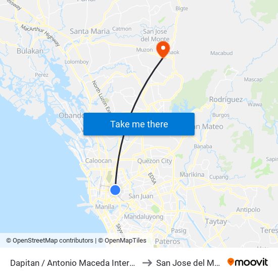 Dapitan / Antonio Maceda Intersrction, Manila to San Jose del Monte City map