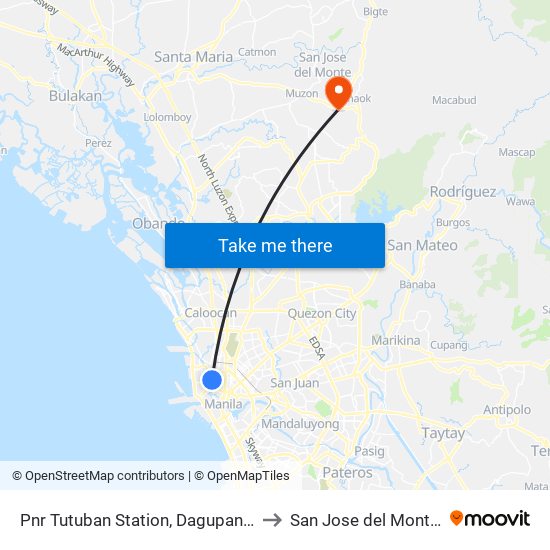 Pnr Tutuban Station, Dagupan, Manila to San Jose del Monte City map