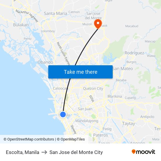 Escolta, Manila to San Jose del Monte City map