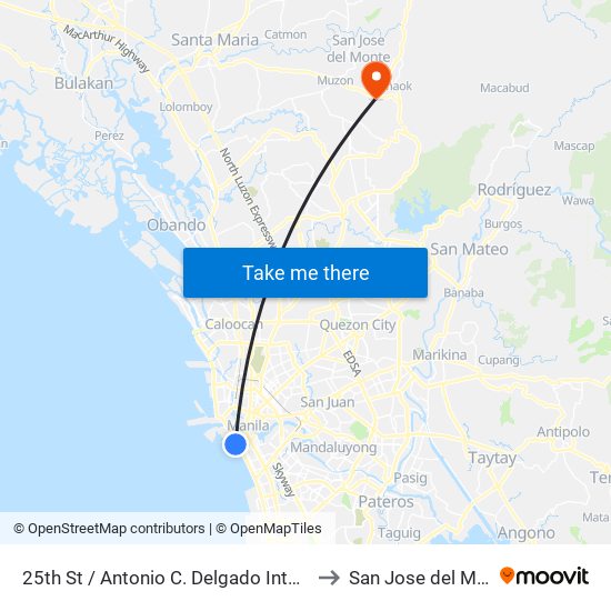 25th St / Antonio C. Delgado Intersection, Manila to San Jose del Monte City map