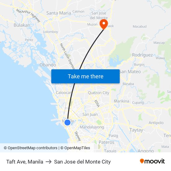 Taft Ave, Manila to San Jose del Monte City map