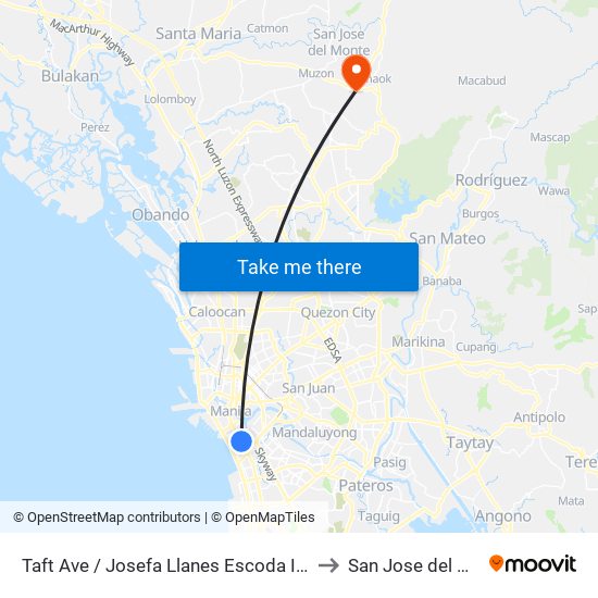 Taft Ave / Josefa Llanes Escoda Intersection, Manila to San Jose del Monte City map