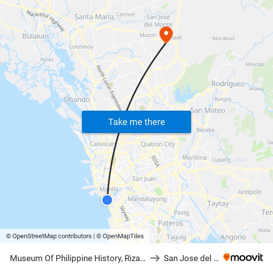 Museum Of Philippine History, Rizal Park, T.M. Kalaw, Manila to San Jose del Monte City map