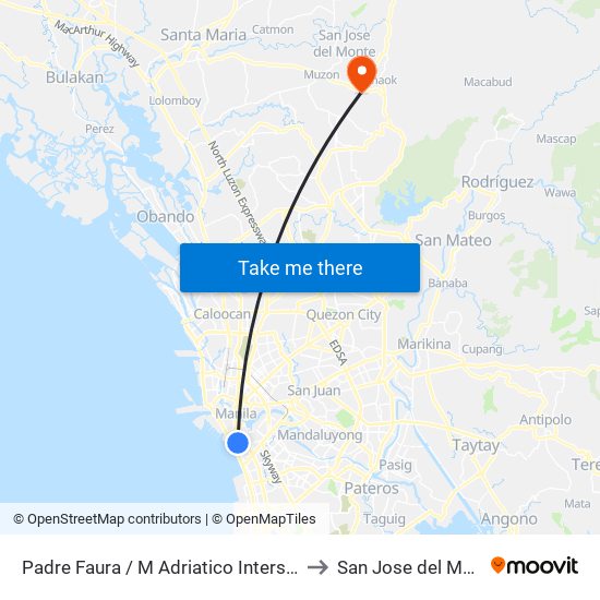 Padre Faura / M Adriatico Intersection, Manila to San Jose del Monte City map