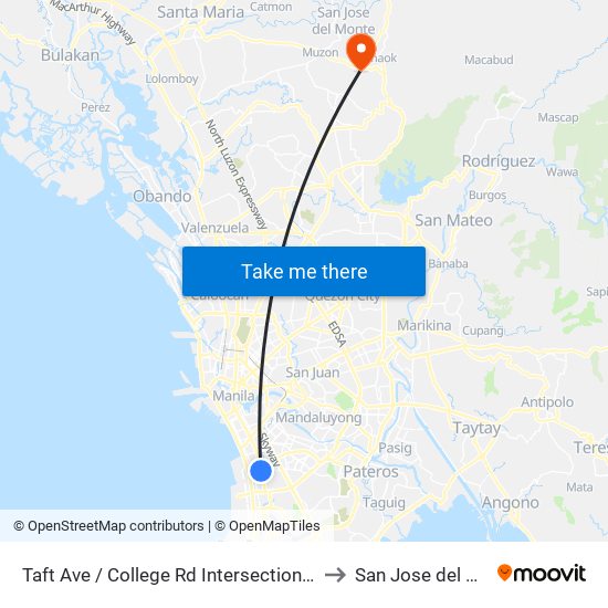 Taft Ave / College Rd Intersection, Lungsod Ng Pasay to San Jose del Monte City map