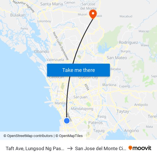 Taft Ave, Lungsod Ng Pasay to San Jose del Monte City map