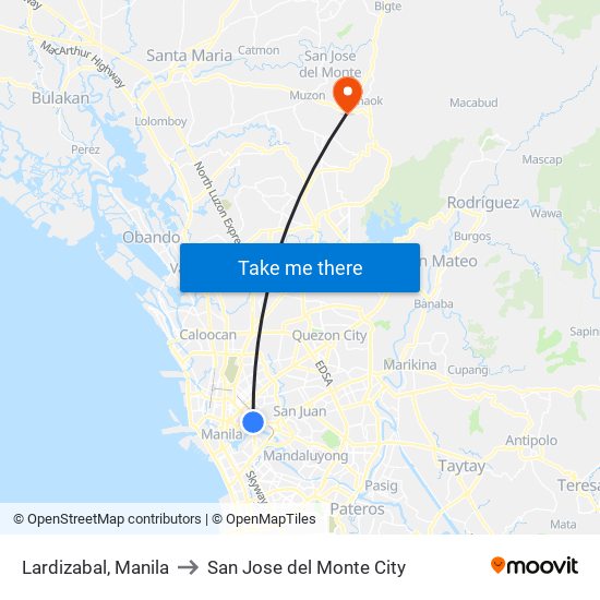 Lardizabal, Manila to San Jose del Monte City map