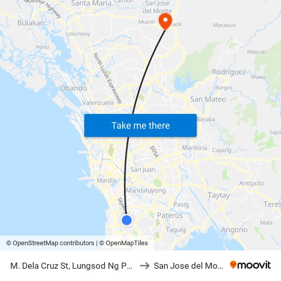 M. Dela Cruz St, Lungsod Ng Pasay, Manila to San Jose del Monte City map