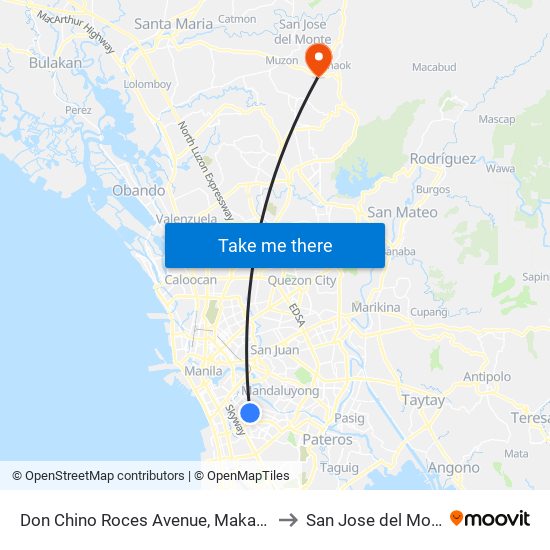 Don Chino Roces Avenue, Makati City, Manila to San Jose del Monte City map
