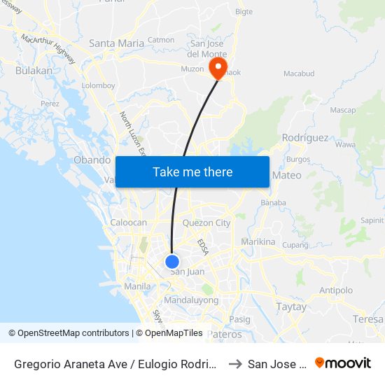 Gregorio Araneta Ave / Eulogio Rodriguez Sr Ave Intersection, Quezon City, Manila to San Jose del Monte City map
