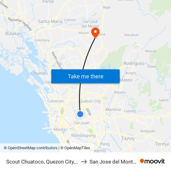 Scout Chuatoco, Quezon City, Manila to San Jose del Monte City map