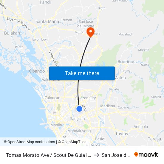 Tomas Morato Ave / Scout De Guia Intersection, Quezon City, Manila to San Jose del Monte City map