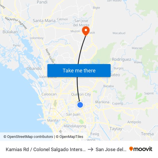 Kamias Rd / Colonel Salgado Intersection, Quezon City, Manila to San Jose del Monte City map