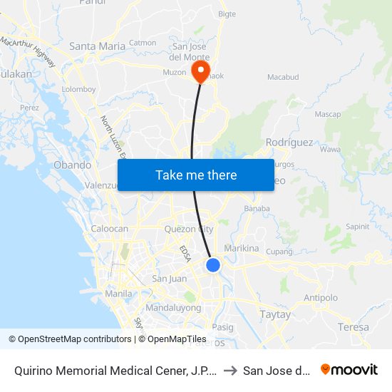 Quirino Memorial Medical Cener, J.P. Rizal Street, Quezon City, Manila to San Jose del Monte City map