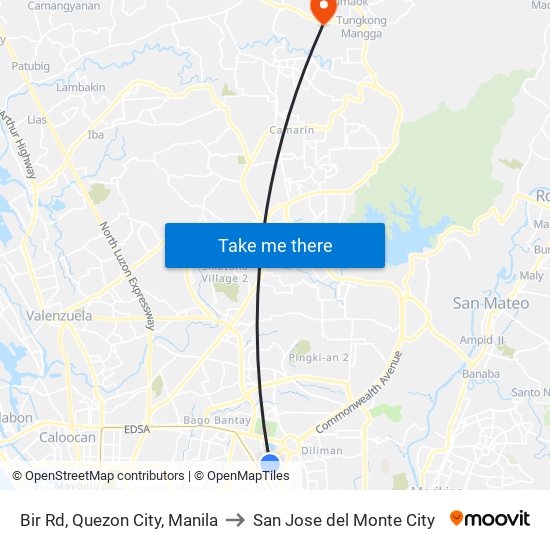 Bir Rd, Quezon City, Manila to San Jose del Monte City map