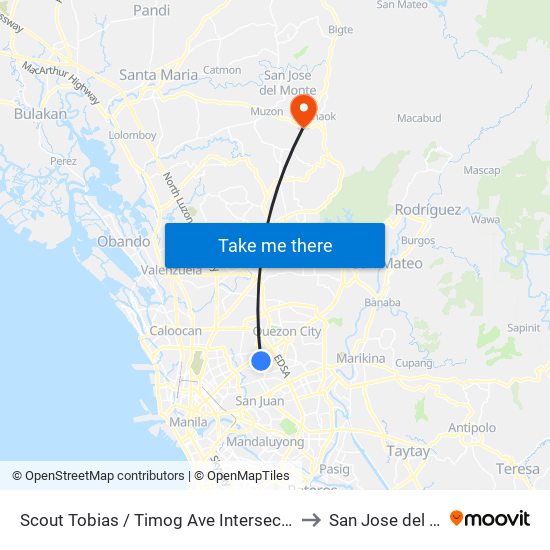 Scout Tobias / Timog Ave Intersection, Quezon City, Manila to San Jose del Monte City map