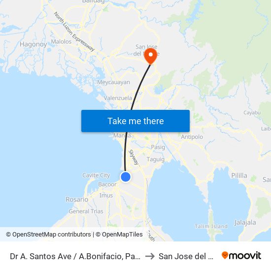 Dr A. Santos Ave / A.Bonifacio, Parañaque City, Manila to San Jose del Monte City map
