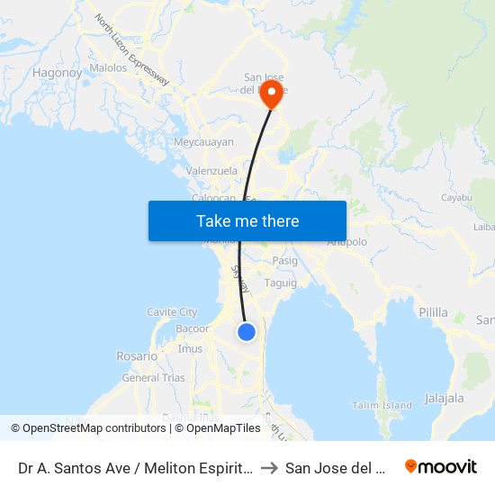 Dr A. Santos Ave / Meliton Espiritu, Parañaque City to San Jose del Monte City map