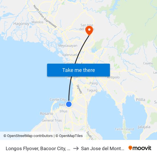 Longos Flyover, Bacoor City, Manila to San Jose del Monte City map