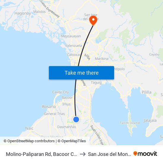 Molino-Paliparan Rd, Bacoor City, Manila to San Jose del Monte City map