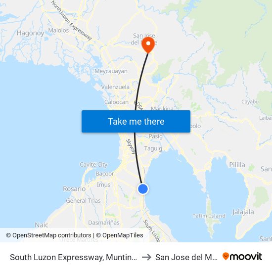 South Luzon Expressway, Muntinlupa City, Manila to San Jose del Monte City map