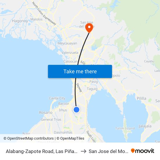 Alabang-Zapote Road, Las Piñas City, Manila to San Jose del Monte City map