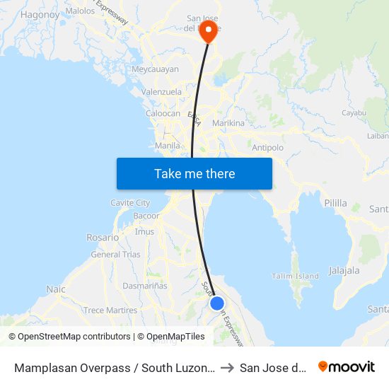 Mamplasan Overpass / South Luzon Expressway, Biñan City, Manila to San Jose del Monte City map