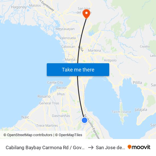Cabilang Baybay Carmona Rd / Governor's Drive, Carmona, Manila to San Jose del Monte City map