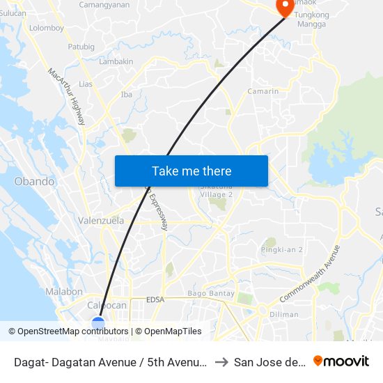 Dagat- Dagatan Avenue /  5th Avenue Intersection, Caloocan City to San Jose del Monte City map